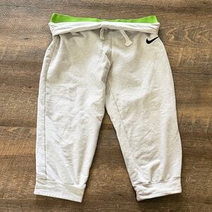 Nike Dri fit women’s  Light Gray cropped Sweatpants with Lime Waistband